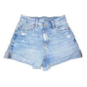 American Eagle Denim Jean Shorts Size 000 Light Wash Distressed Rolled Cuff